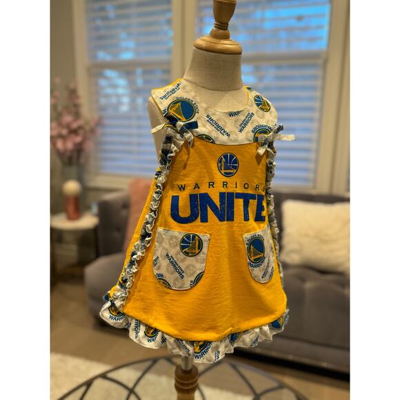 NEW Warriors Wrap Dress Warriors Basketball Upcycled Toddler Dress 4T Girls - Picture 1 of 5
